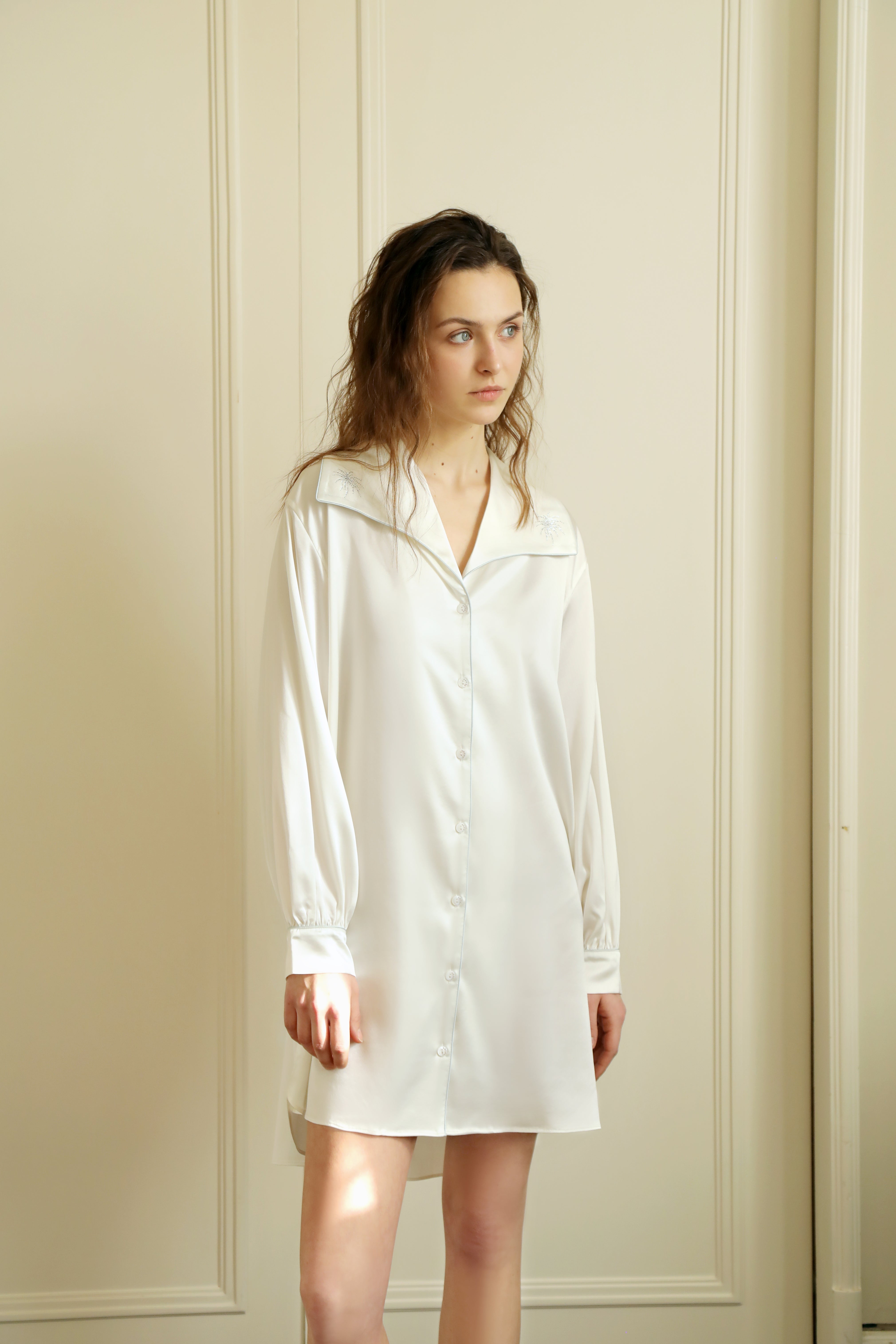 Lume - 22 mm embroidery silk shirt dress