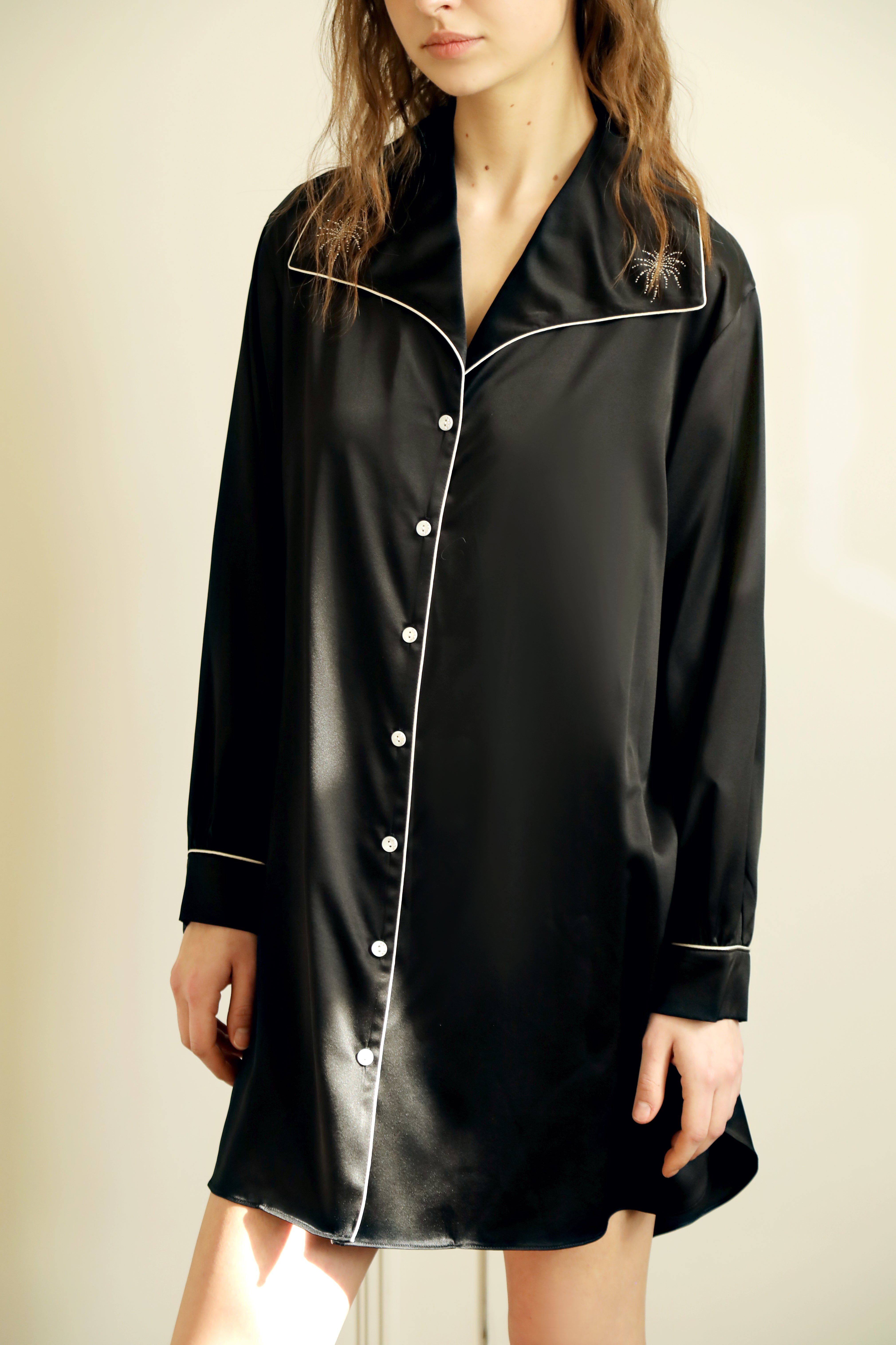 Lume - 22 mm embroidery silk shirt dress