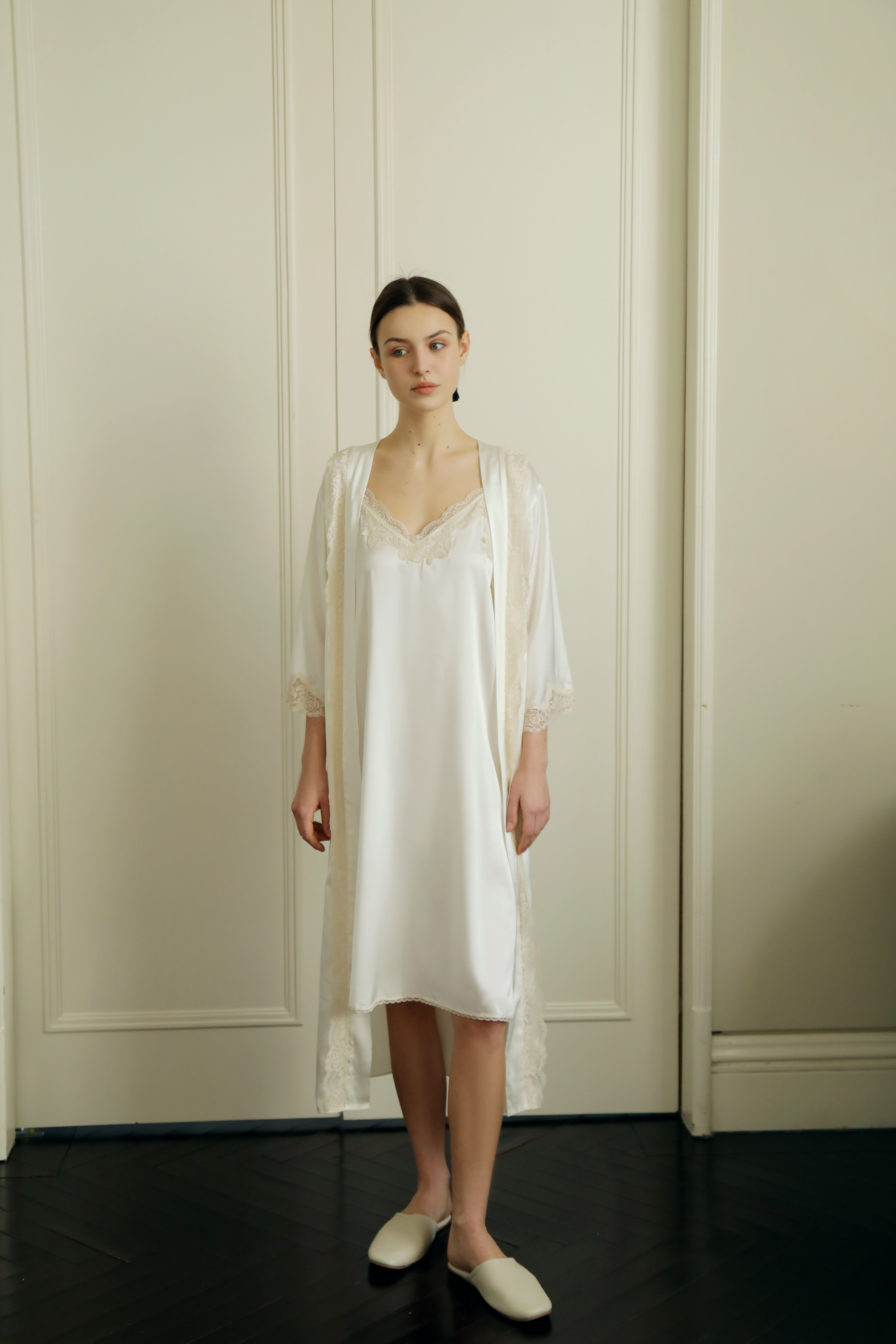 New-moon 22mm mulberry Silk slip dress & Robe set(2 pieces)