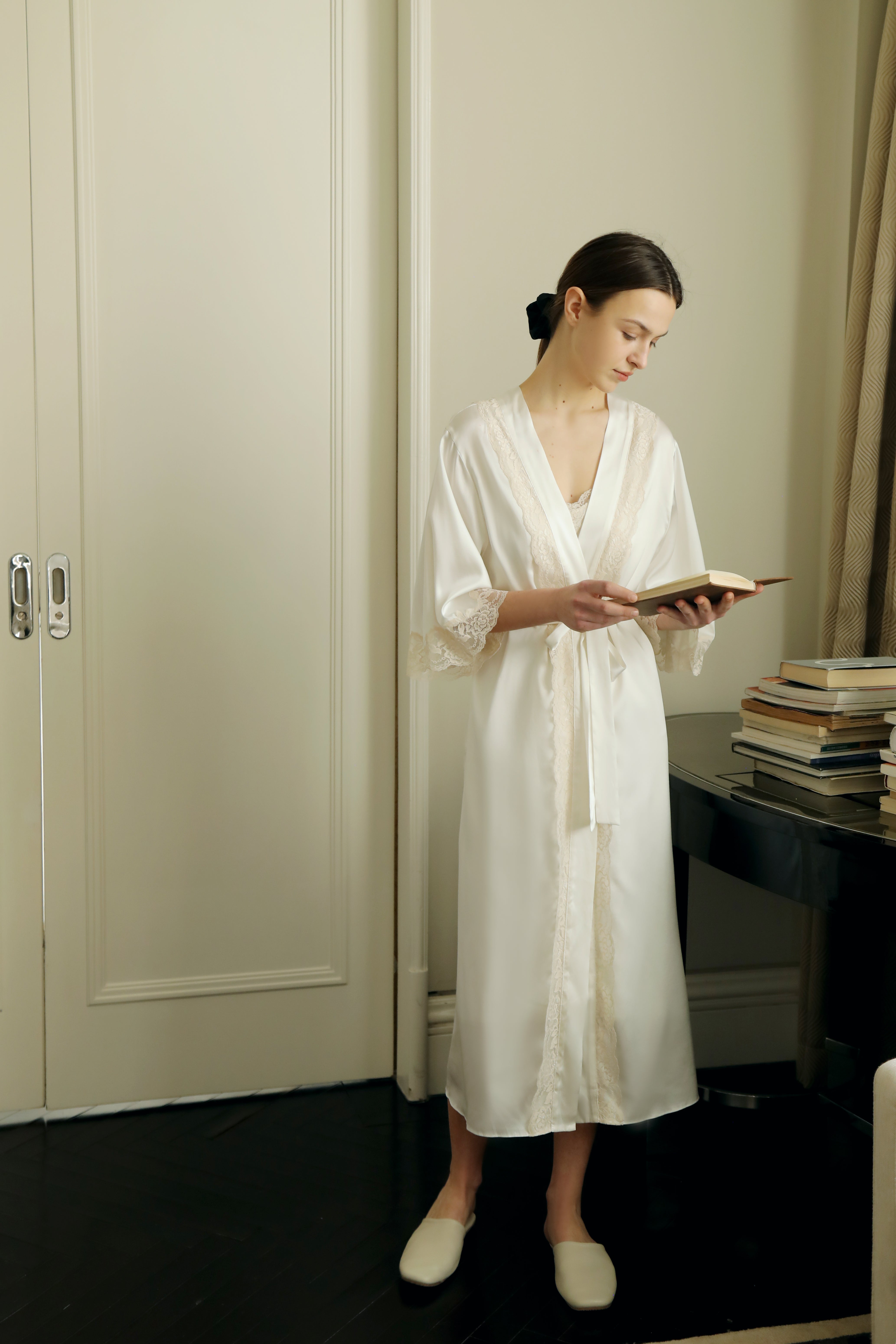 New-moon 22mm mulberry Silk slip dress & Robe set(2 pieces)