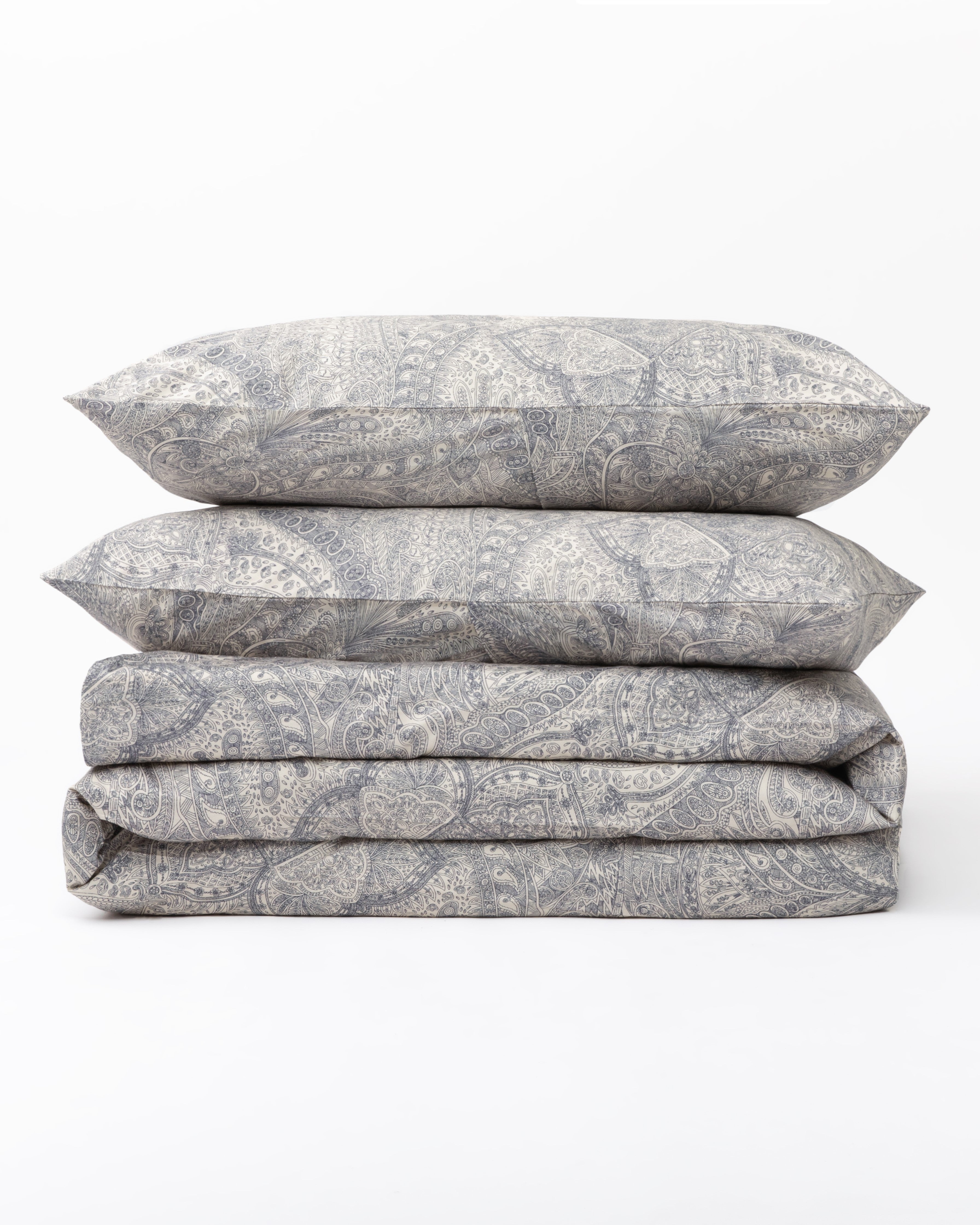 Classic Cotton Bedding Sets - The Grey Intricate Pen Drawings Duvet Cover + Smart Blue Sheet Set - 7 piece set