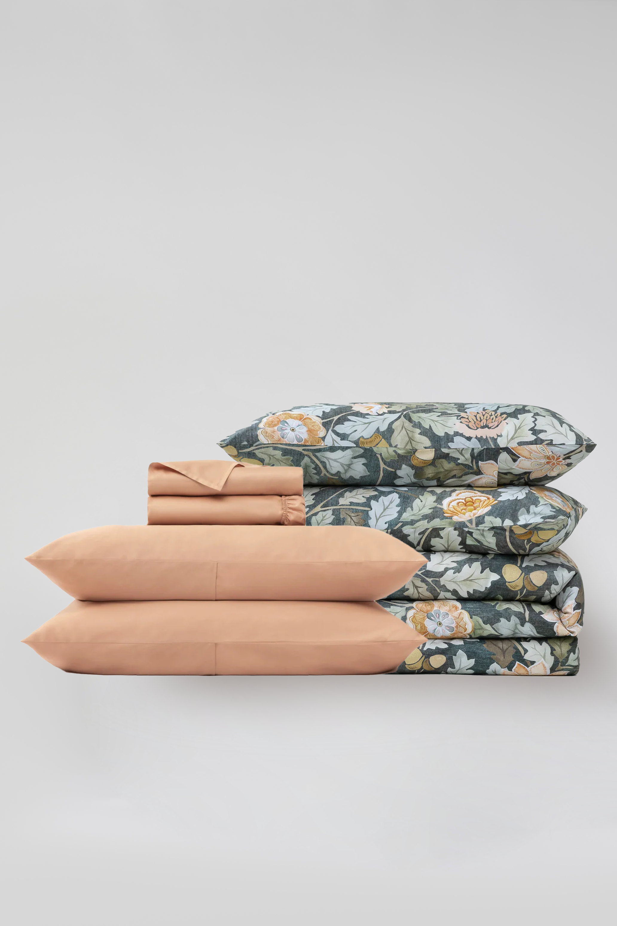 Classic Cotton Bedding Sets - Oak whisper Duvet Cover + Pastel Orange Sheet Set - 7 piece set