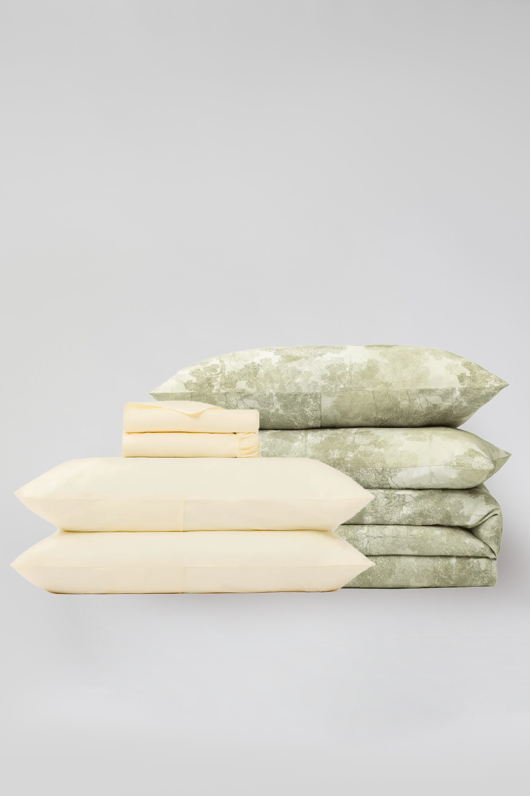 Classic Cotton Bedding Sets - Olive Tree Duvet Cover + Creamy White Sheet Set - 7 piece set