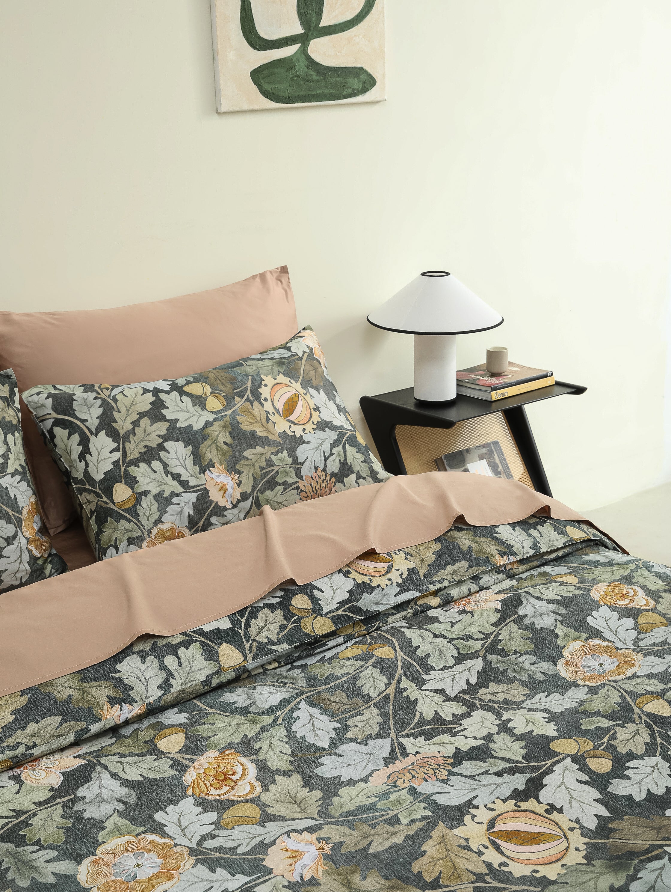 Classic Cotton Bedding Sets - Oak whisper Duvet Cover + Pastel Orange Sheet Set - 7 piece set