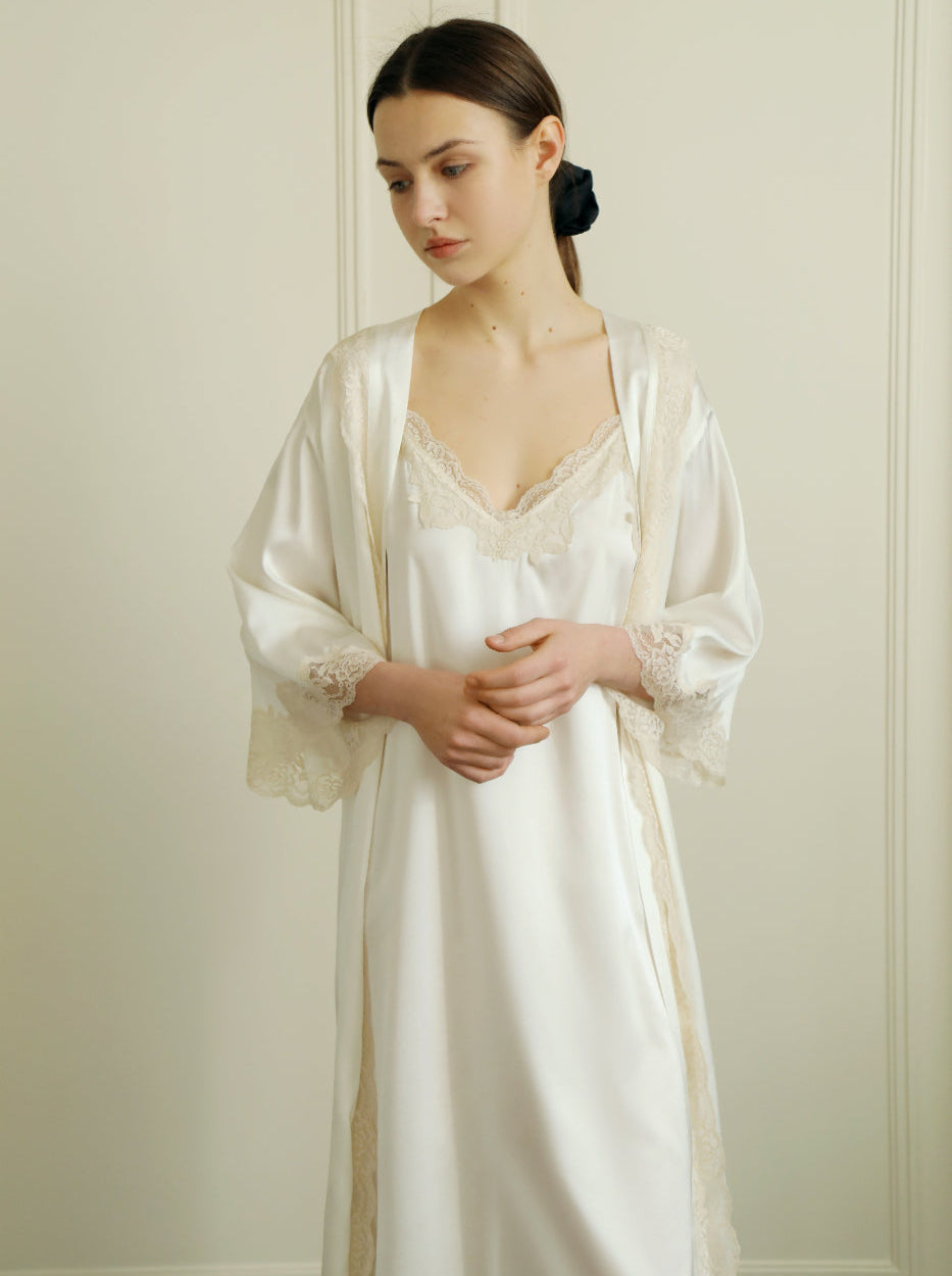 New-moon 22mm mulberry Silk slip dress & Robe set(2 pieces)