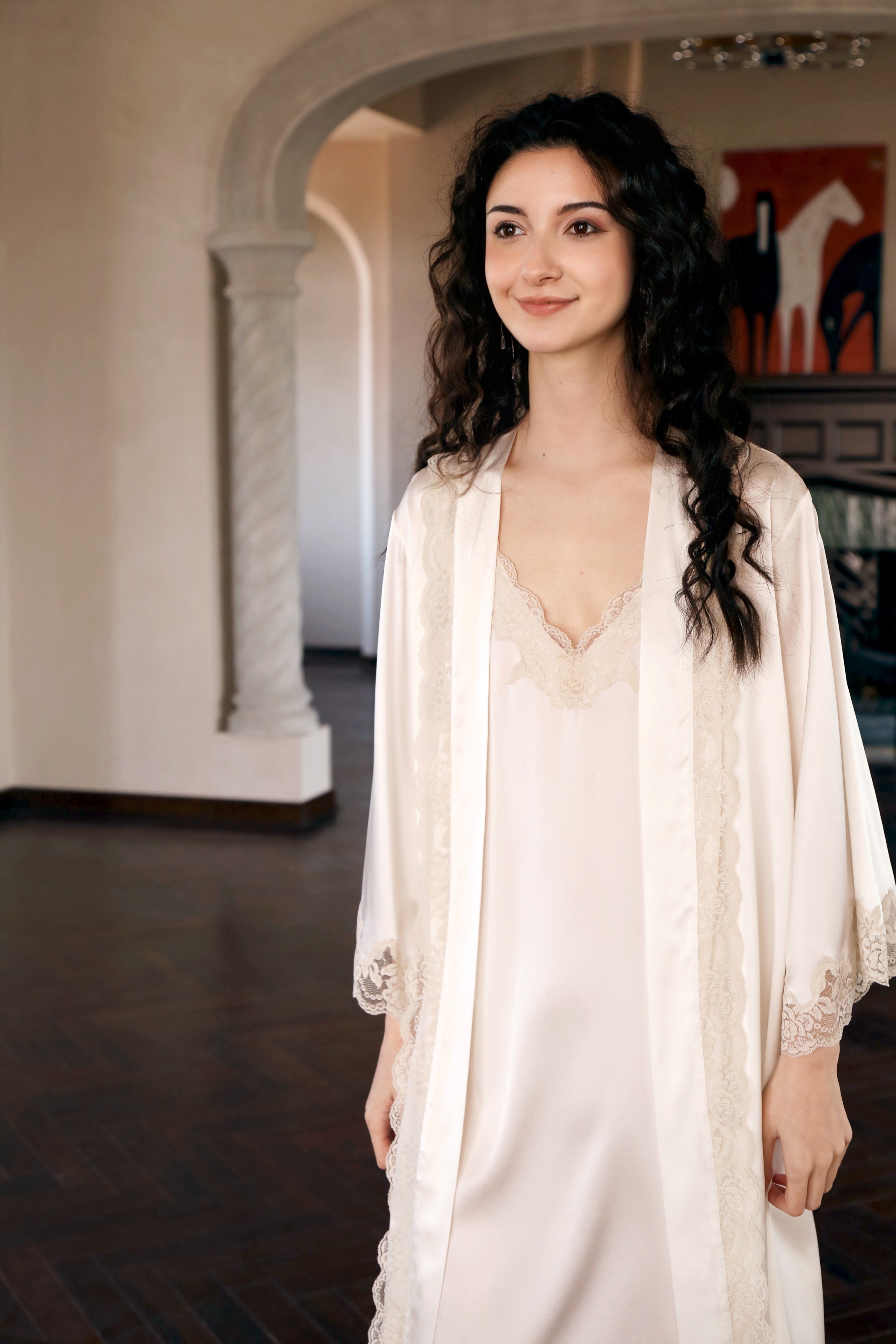 New-moon 22mm mulberry Silk slip dress & Robe set