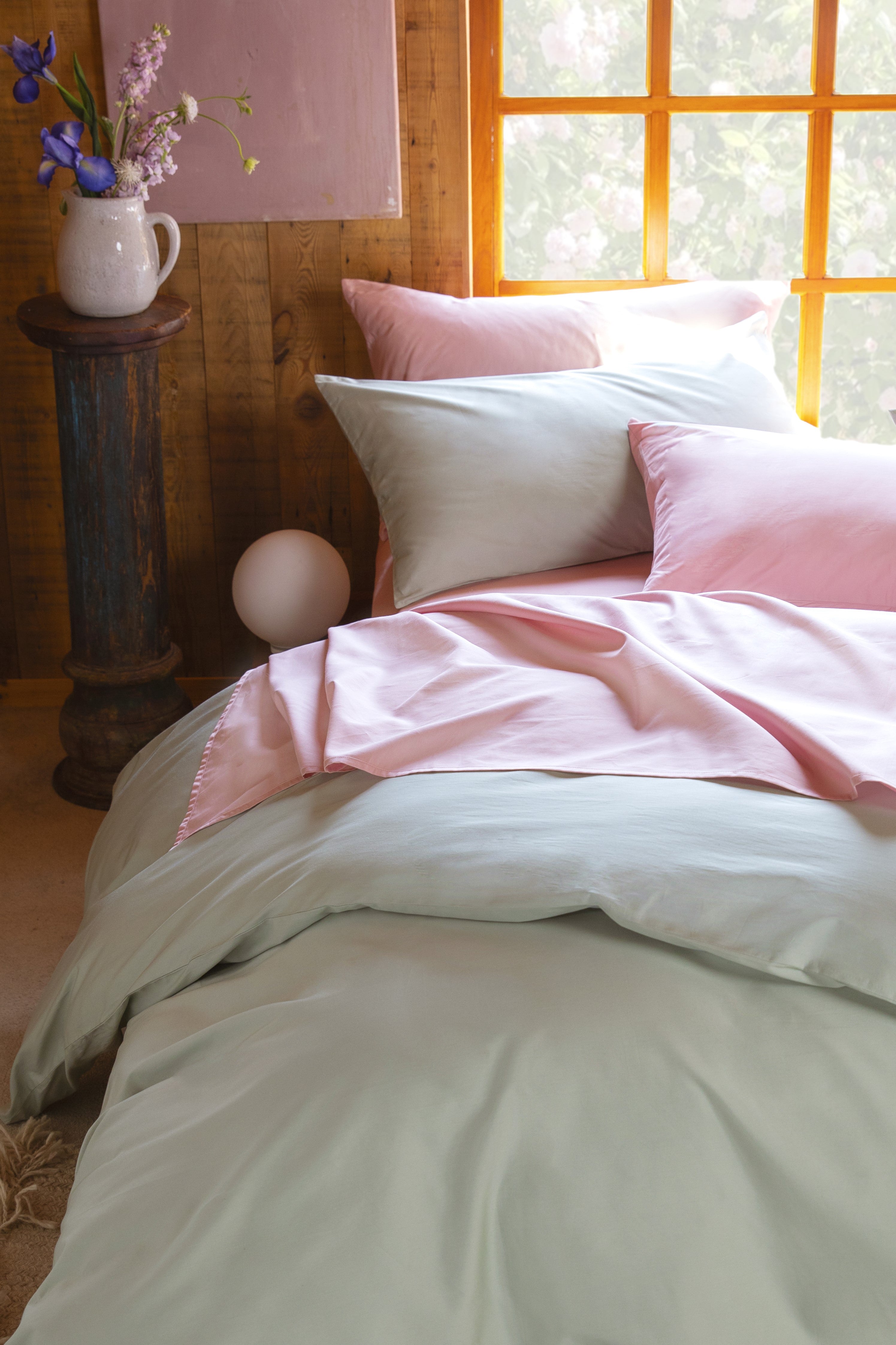 Classic Cotton Bedding Sets - The Rainee Duvet Cover + Jade Pink Sheet Set - 5 piece set