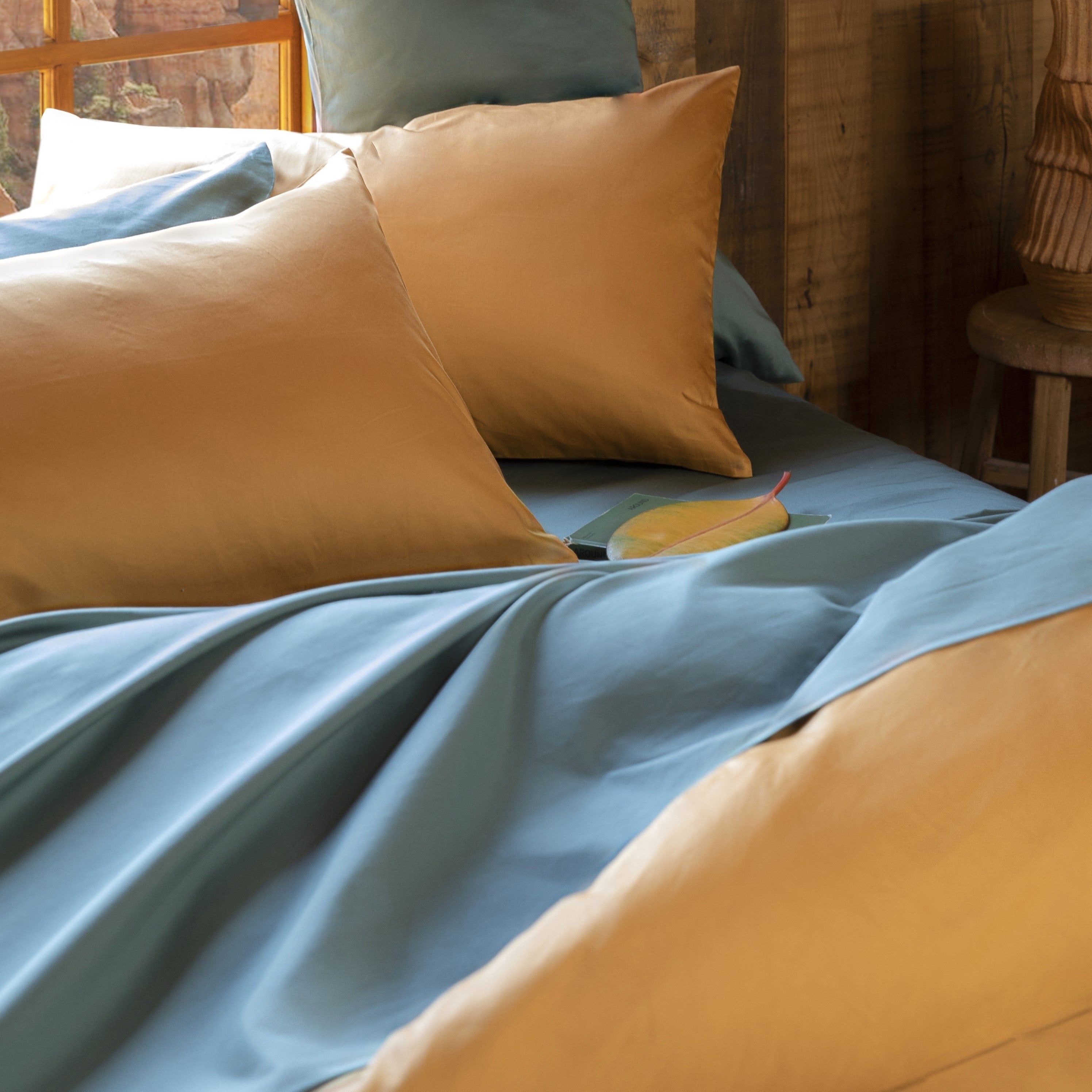 Classic Cotton Bedding Sets - The Turmeric Duvet Cover + Sage Green Bedding Set - 5 piece set